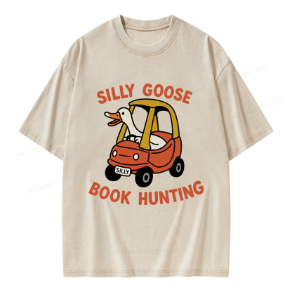 Pagewings Silly Goose Book Hunting Unisex Washed T-shirt