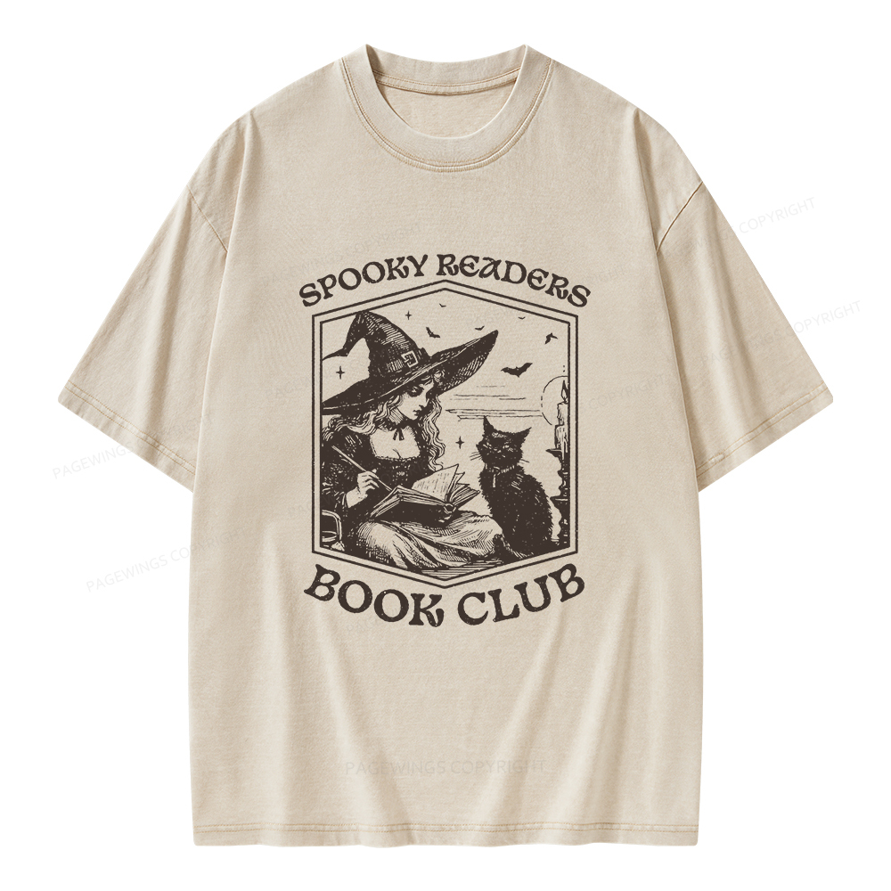 Pagewings Spooky Readers Book Club Unisex Washed T-shirt