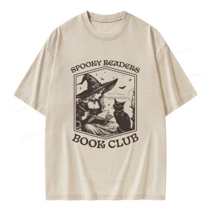 Pagewings Spooky Readers Book Club Unisex Washed T-shirt