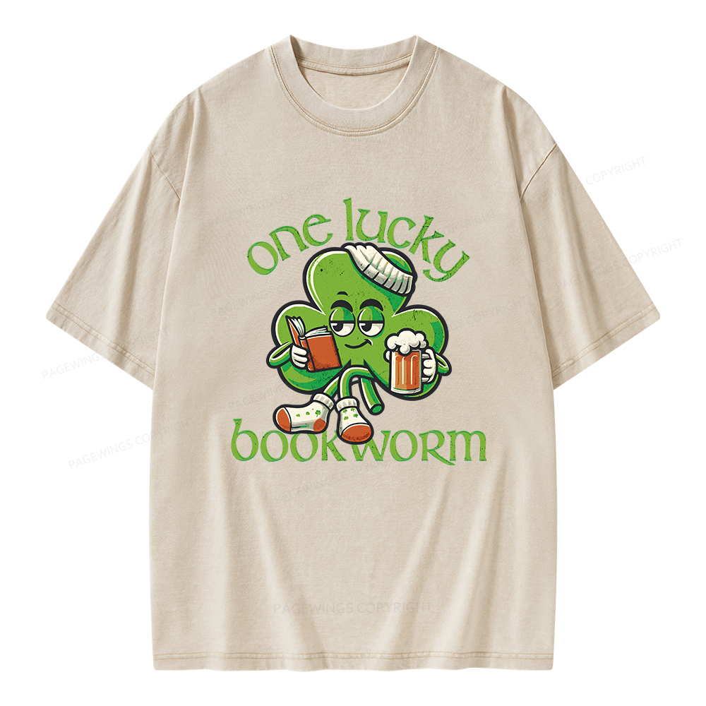 Pagewings  Lucky Book worm Shirt St. Patrick Day outfit Unisex Washed T-shirt