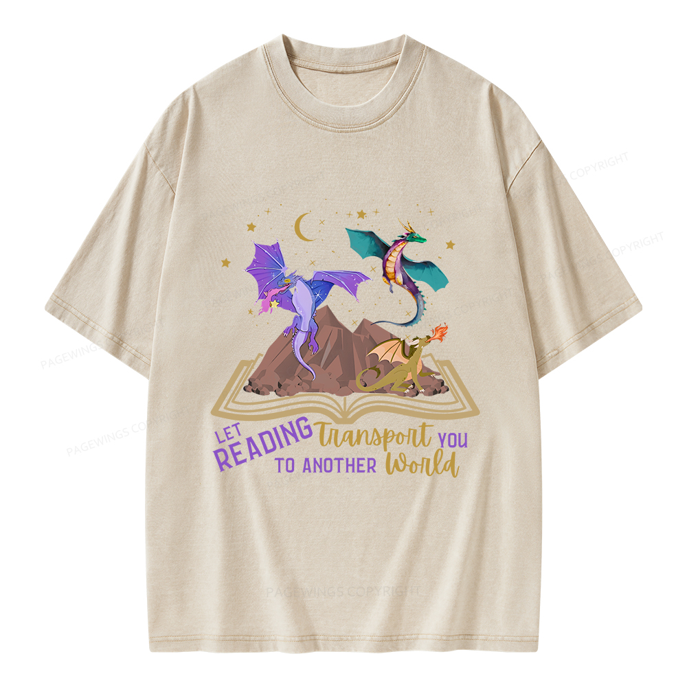 Pagewings Let Reading Transport You To Another World Unisex Washed T-shirt
