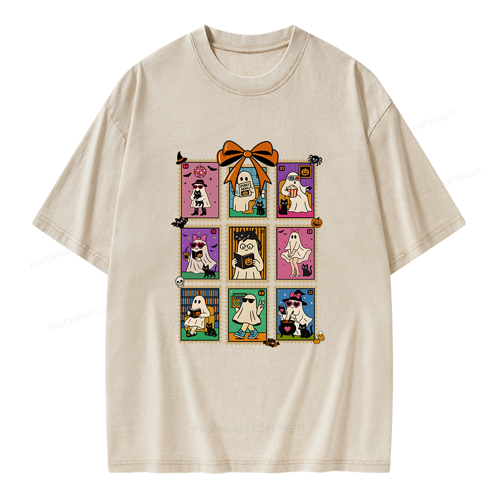 Pagewings Halloween Ghost Unisex Washed T-shirt