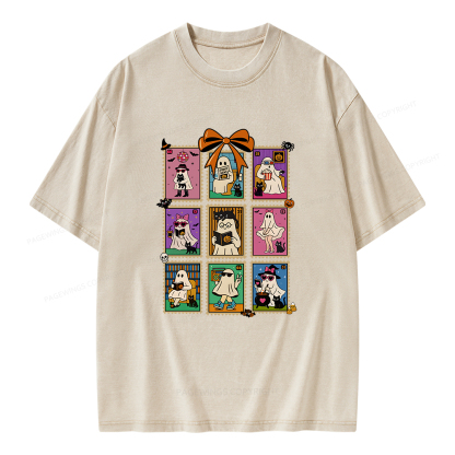 Pagewings Halloween Ghost Unisex Washed T-shirt