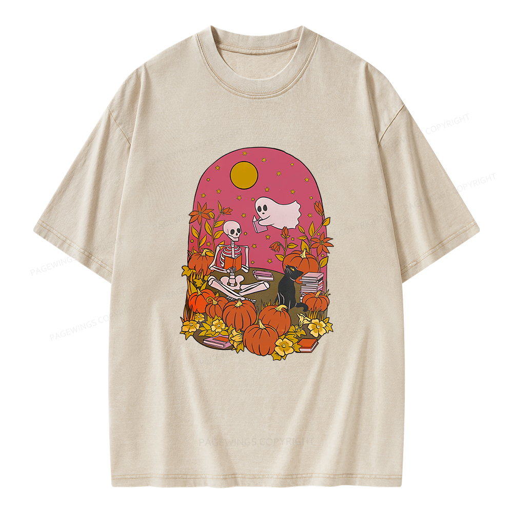 Pagewings Spooky Readers Unisex Washed T-shirt