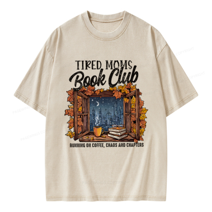 Pagewings Fall Tired Moms Book Club Unisex Washed T-shirt