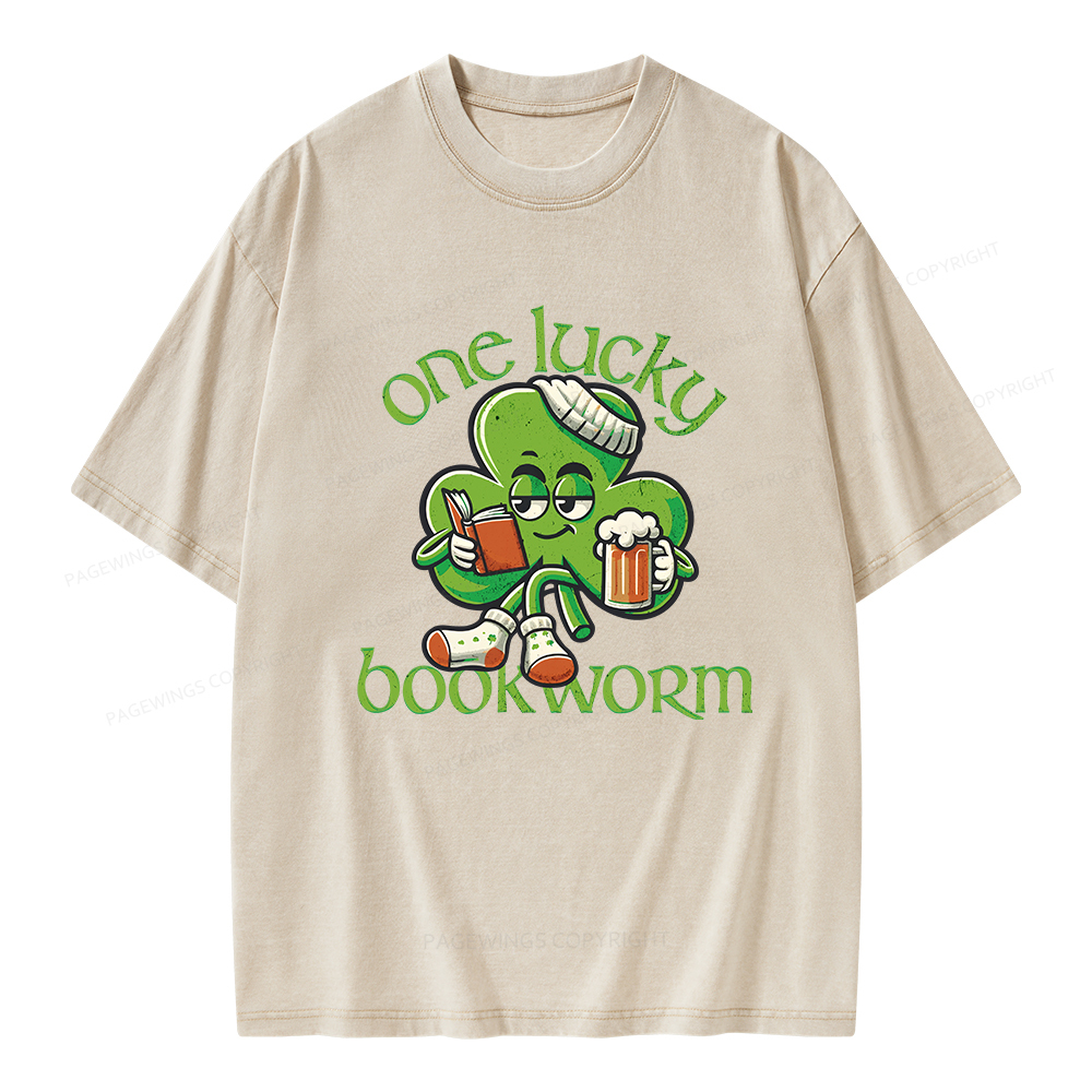 Pagewings Lucky Book worm Shirt St. Patrick Day outfit Unisex Washed T