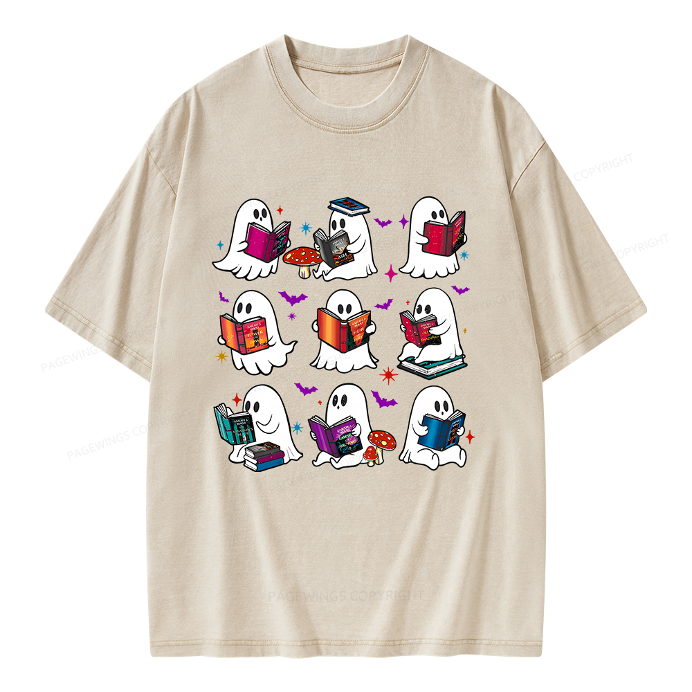 Pagewings Ghost Reading Book Unisex Washed T-shirt