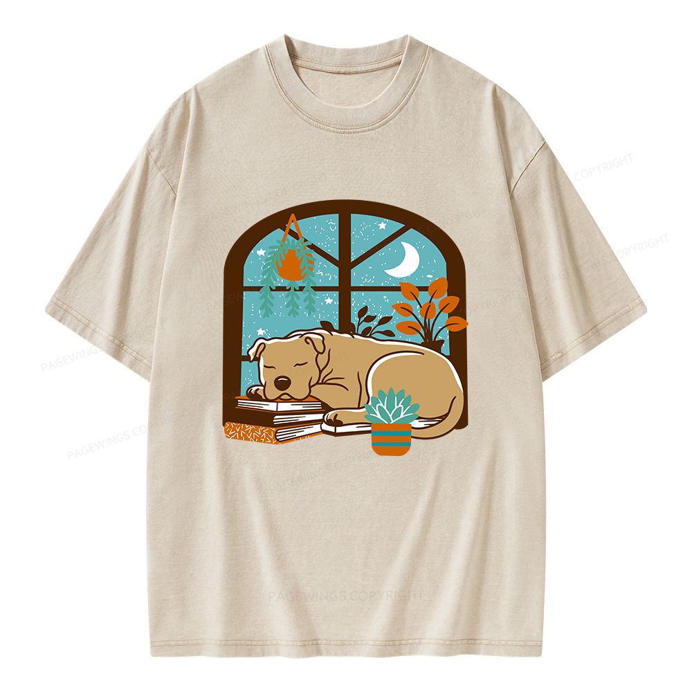 Pagewings Sleepy Pit Bull Terrier  Unisex Washed T-shirt