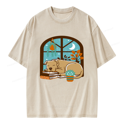 Pagewings Sleepy Pit Bull Terrier  Unisex Washed T-shirt