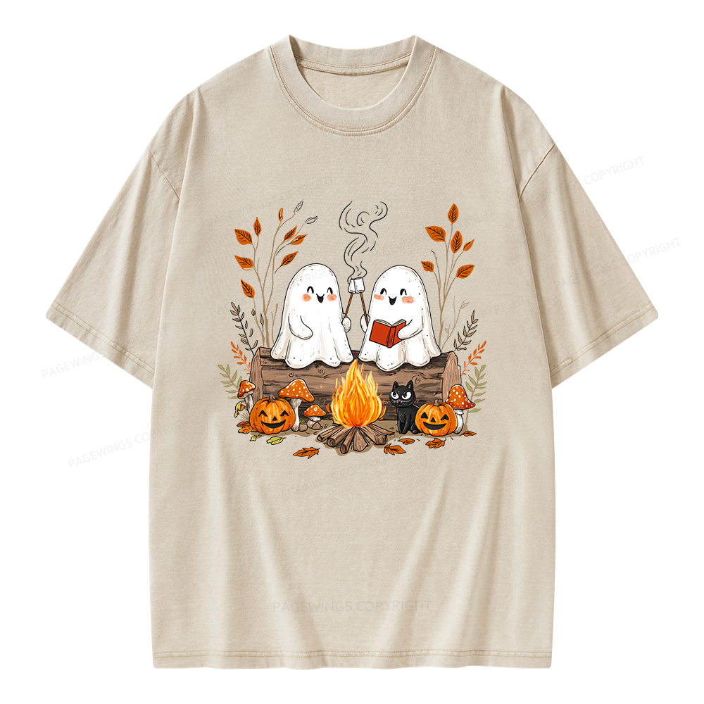 Pagewings Cute Ghost Halloween Unisex Washed T-shirt