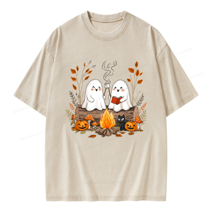 Pagewings Cute Ghost Halloween Unisex Washed T-shirt