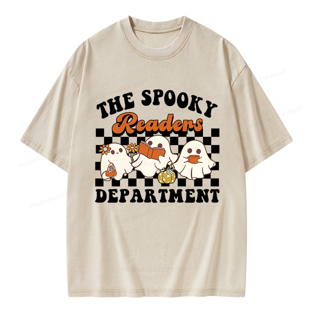 Pagewings Spooky Reader Halloween Unisex Washed T-shirt