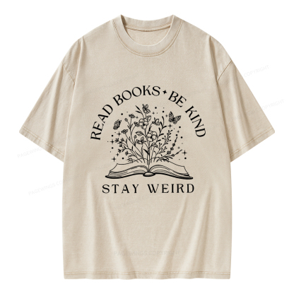 Pagewings Read Books Be Kind Stay Weird Unisex Washed T-shirt
