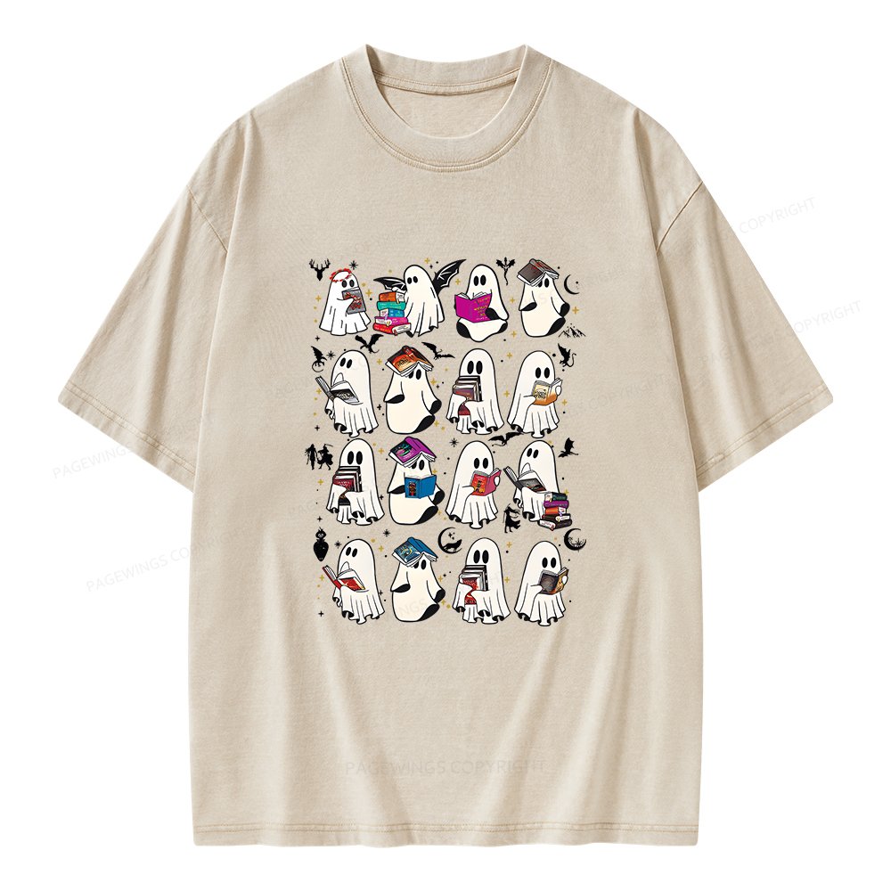 Pagewings Retro Ghost Book Fantasy Unisex Washed T-shirt