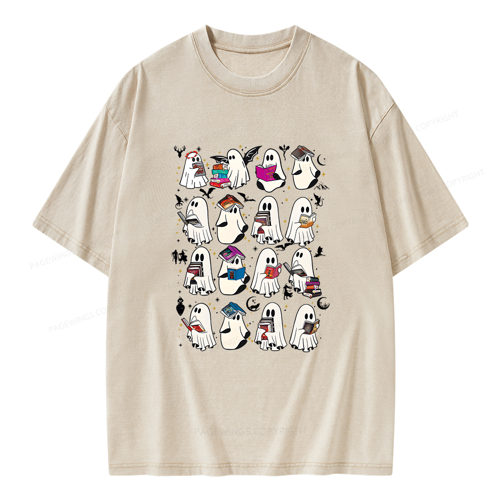 Pagewings Retro Ghost Book Fantasy Unisex Washed T-shirt