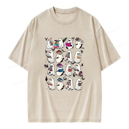Pagewings Retro Ghost Book Fantasy Unisex Washed T-shirt