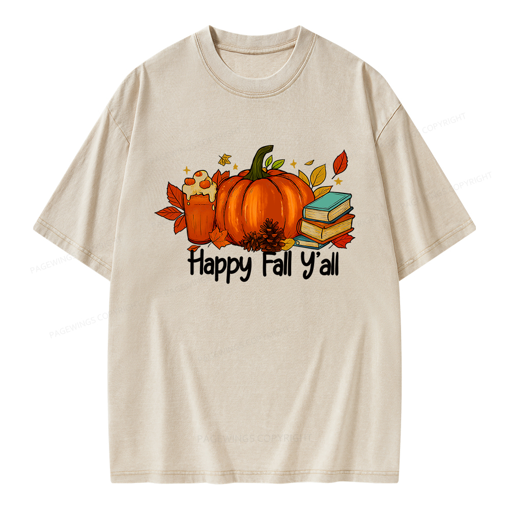 Pagewings Happy Fall Yall Unisex Washed T-shirt