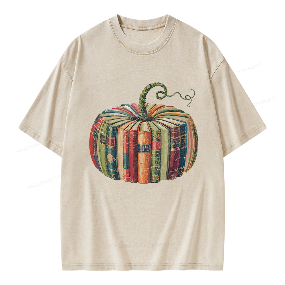 Pagewings Fall Book Pumpkin Unisex Washed T-shirt