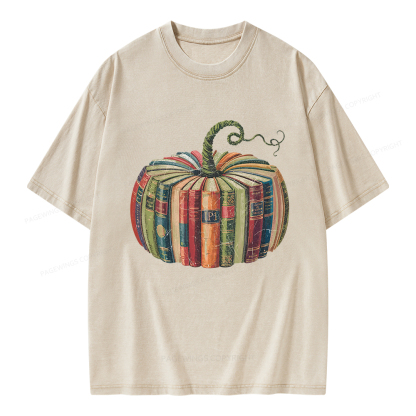 Pagewings Fall Book Pumpkin Unisex Washed T-shirt