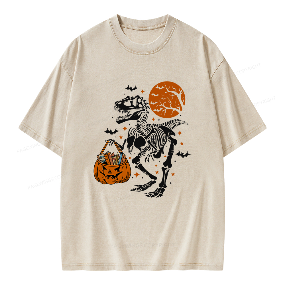 Pagewings Dinosaur Halloween Unisex Washed T-shirt
