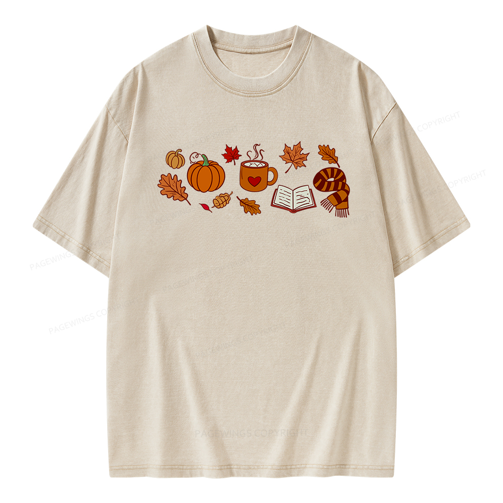Pagewings Cozy Autumn With Books Unisex Washed T-shirt