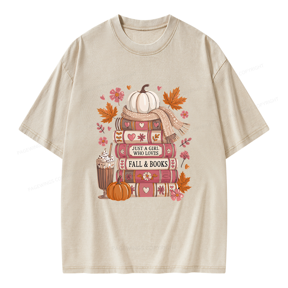 Pagewings Just A Girl Who Loves Fall&Books Unisex Washed T-shirt