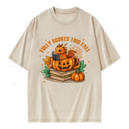 Pagewings Reading Dragon in Pumpkin Cup Unisex Washed T-shirt