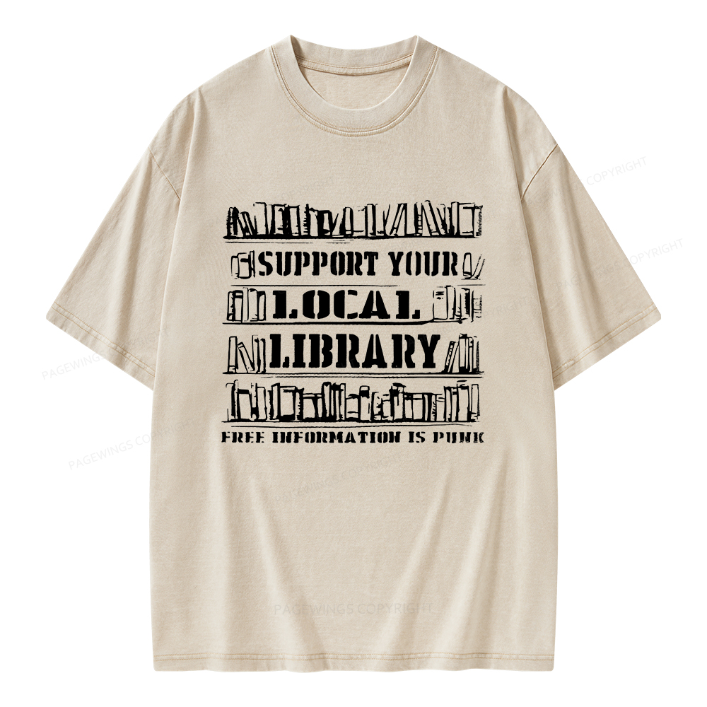 Pagewings Support Your Local Library Unisex Washed T-shirt