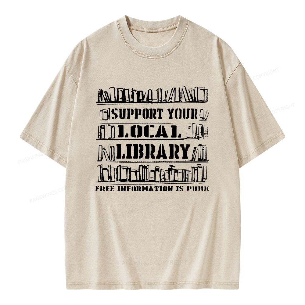 Pagewings Support Your Local Library Unisex Washed T-shirt