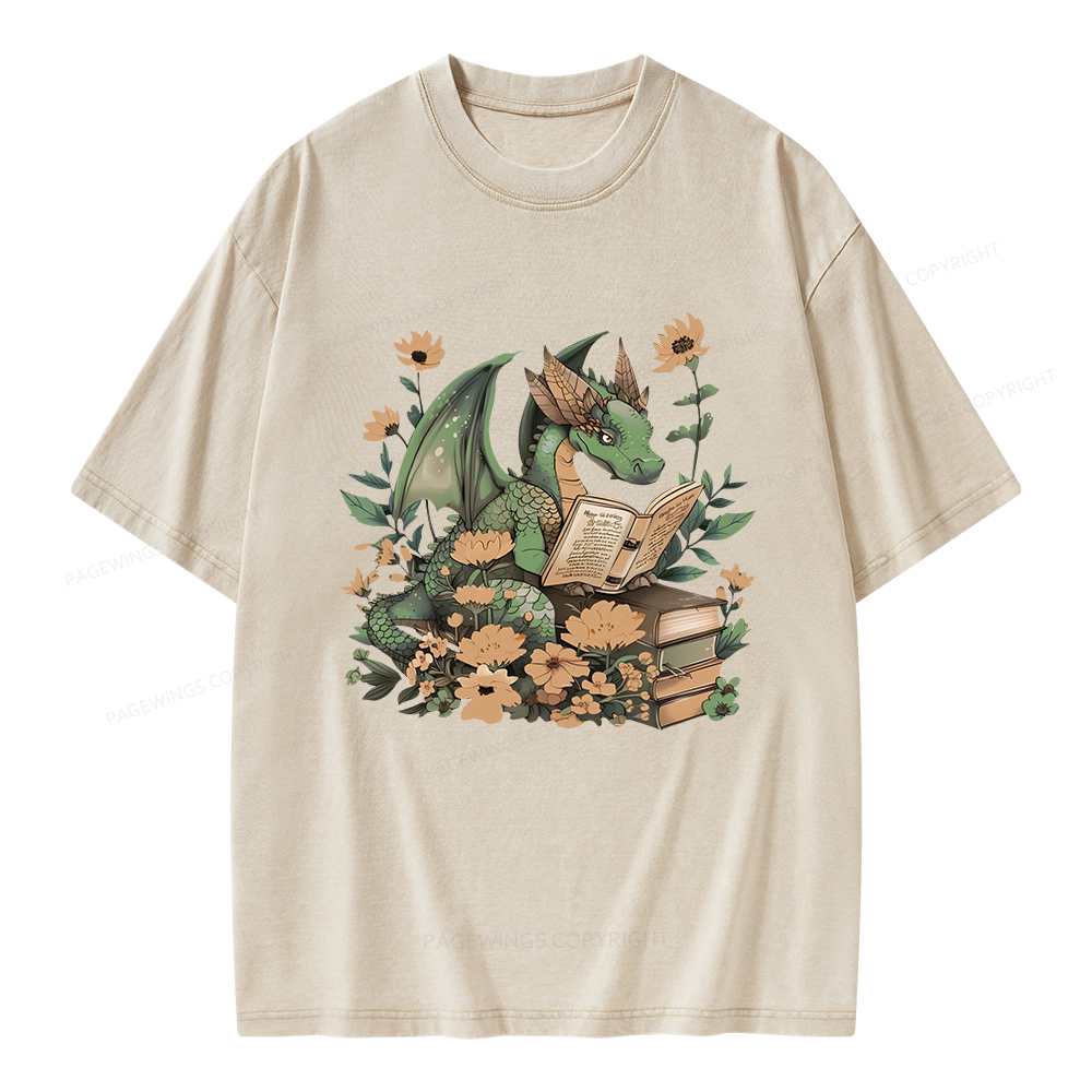 Pagewings Fantasy Book Dragon Unisex Washed T-shirt