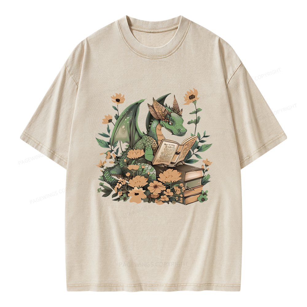Pagewings Fantasy Book Dragon Unisex Washed T-shirt