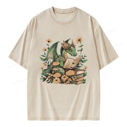 Pagewings Fantasy Book Dragon Unisex Washed T-shirt