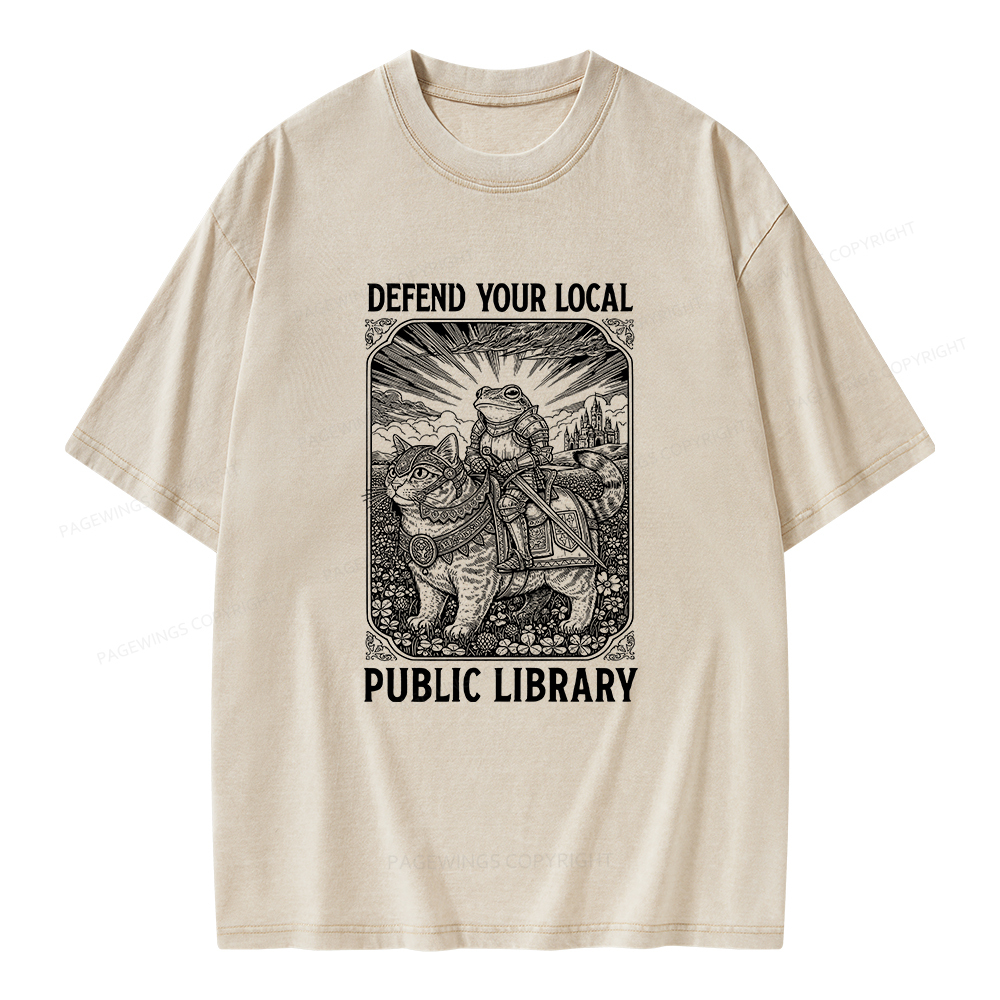 Pagewings Defend Your Local Public Library Unisex Washed T-shirt