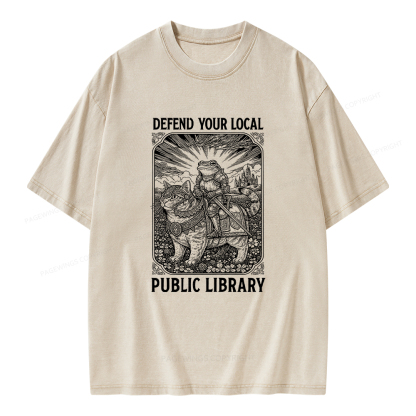 Pagewings Defend Your Local Public Library Unisex Washed T-shirt