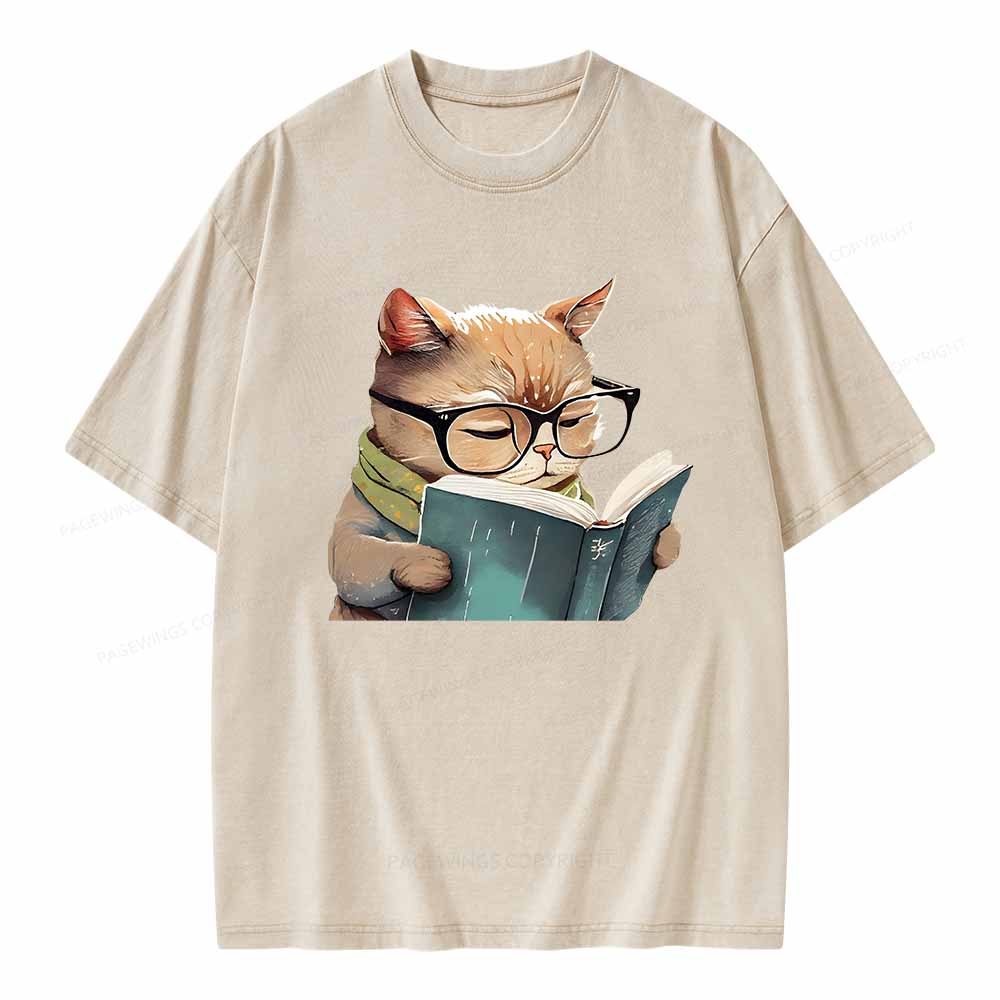 Pagewings Animals Reading Books Unisex Washed T-shirt