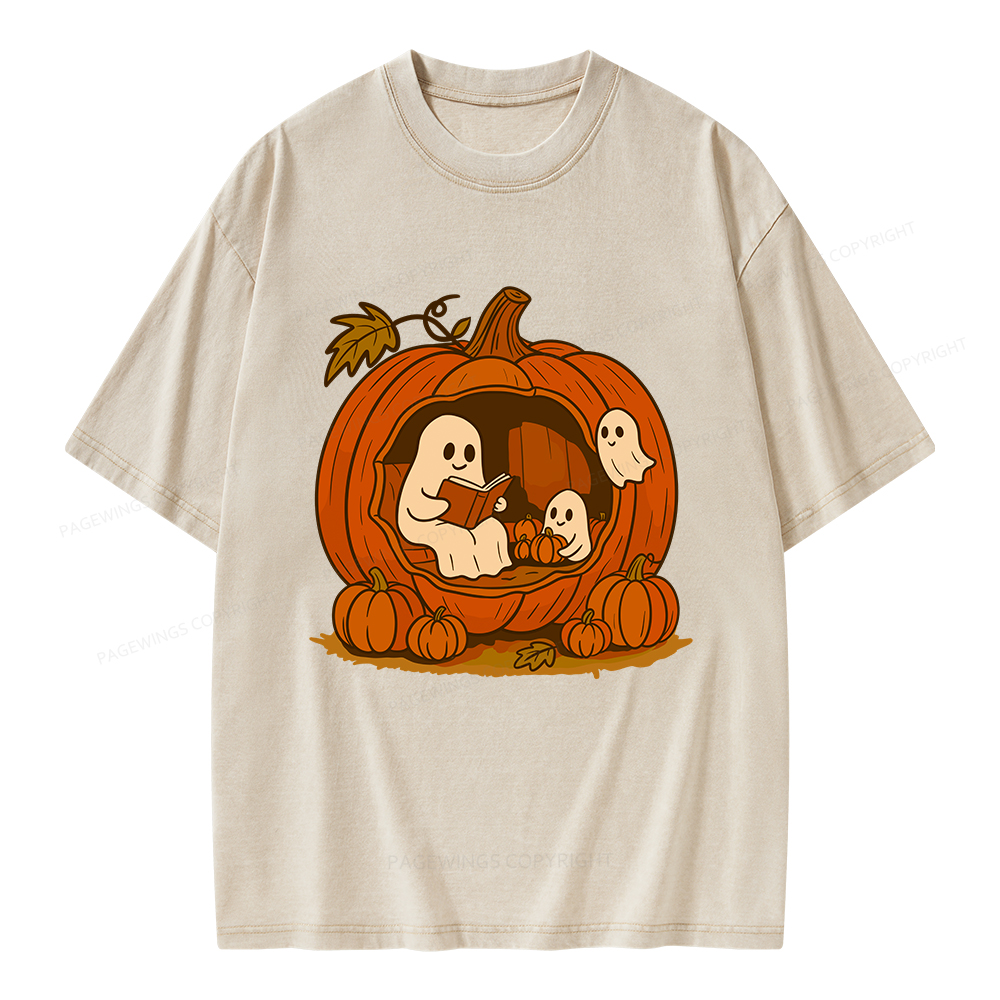 Pagewings Pumpkin Reading Nook Unisex Washed T-shirt