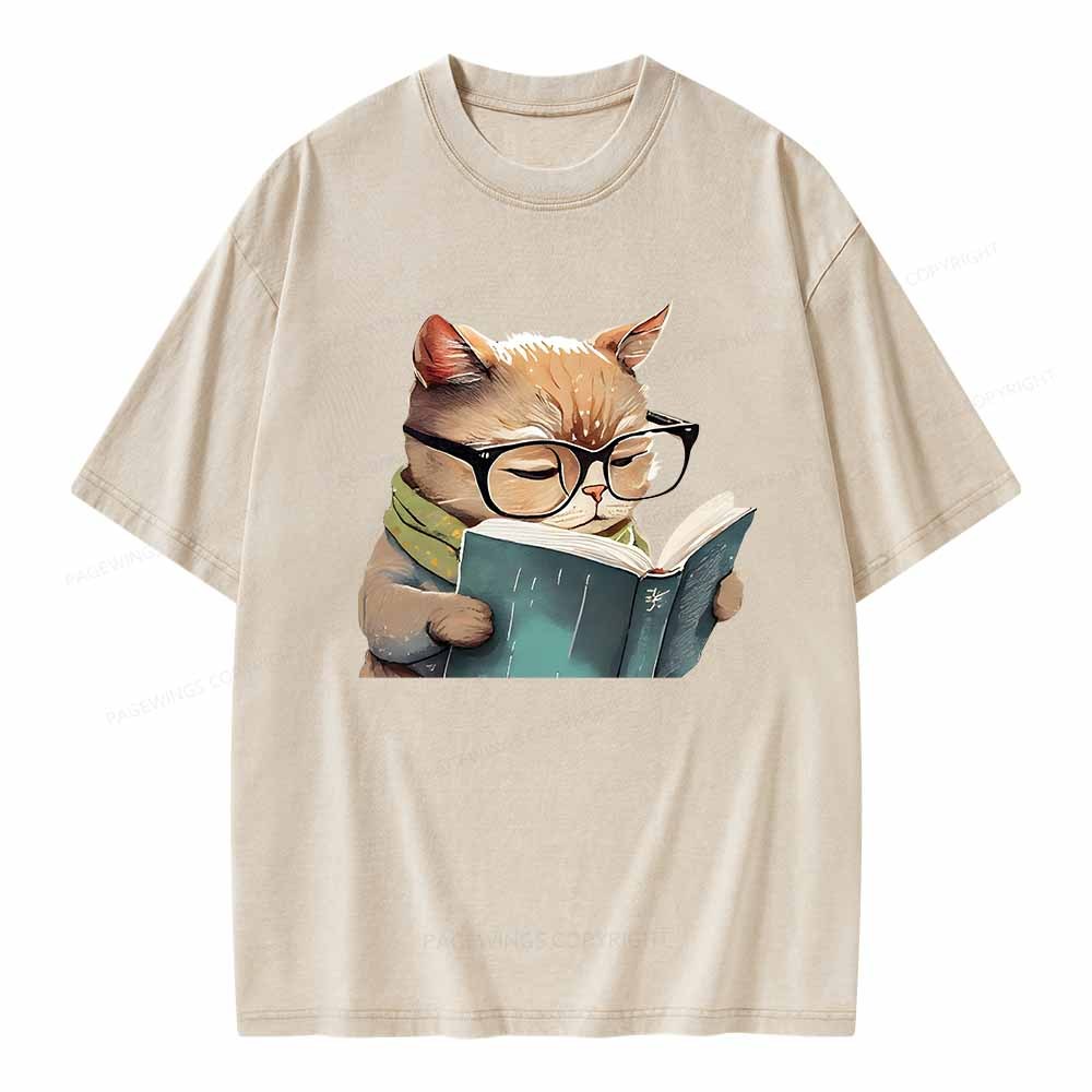 Pagewings Animals Reading Books Unisex Washed T-shirt