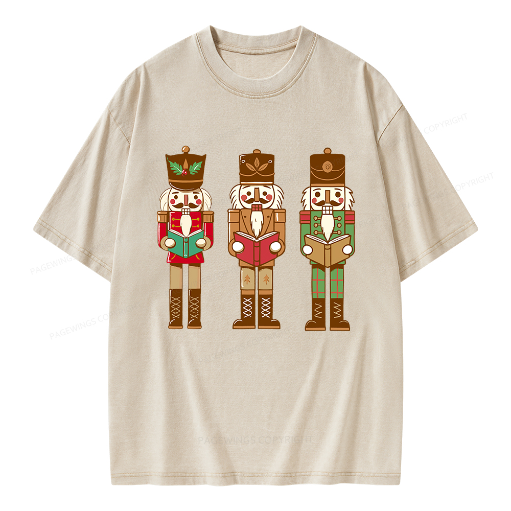 Pagewings Christmas Nutcracker Reading Books Unisex Washed T-shirt