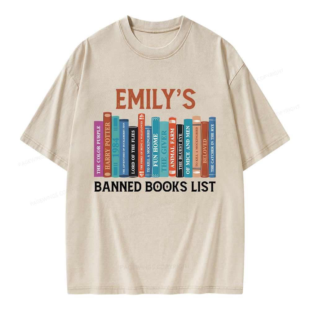 Pagewings Personalized Name Banned Books List Unisex Washed T-shirt