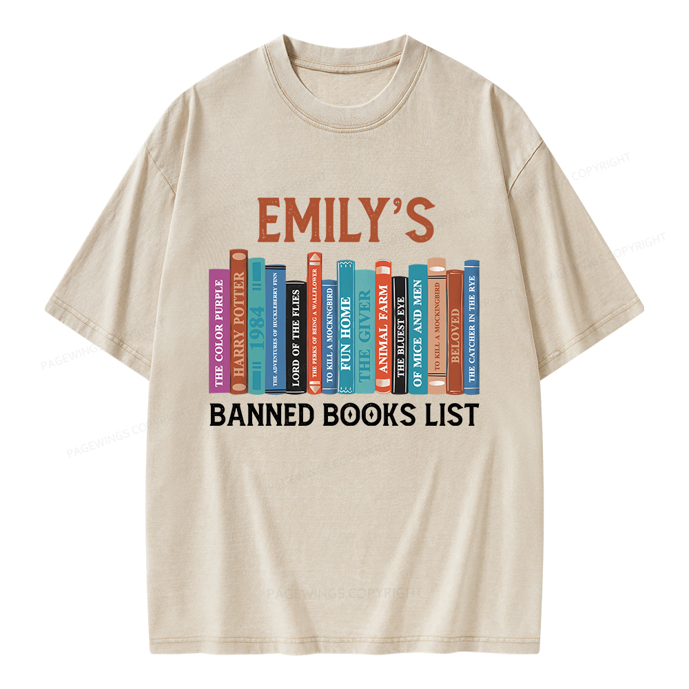 Pagewings Personalized Name Banned Books List Unisex Washed T-shirt