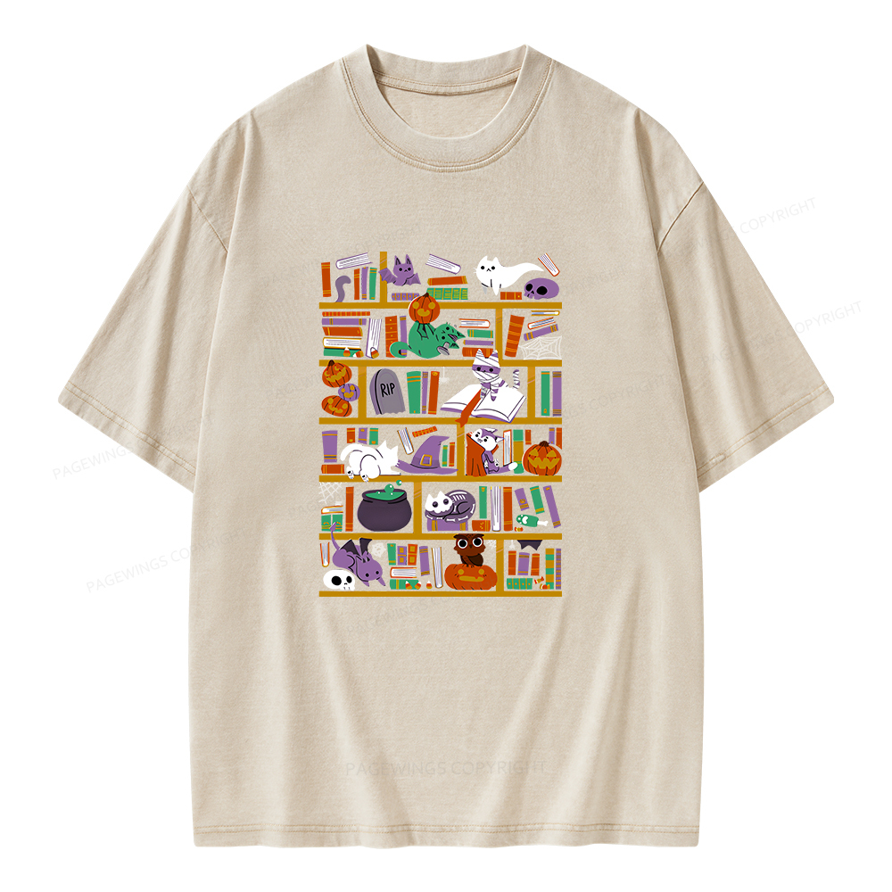 Pagewings Halloween Library Unisex Washed T-shirt