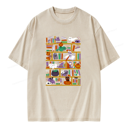 Pagewings Halloween Library Unisex Washed T-shirt