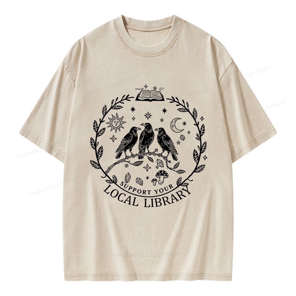 Pagewings Support Your Local Library Unisex Washed T-shirt