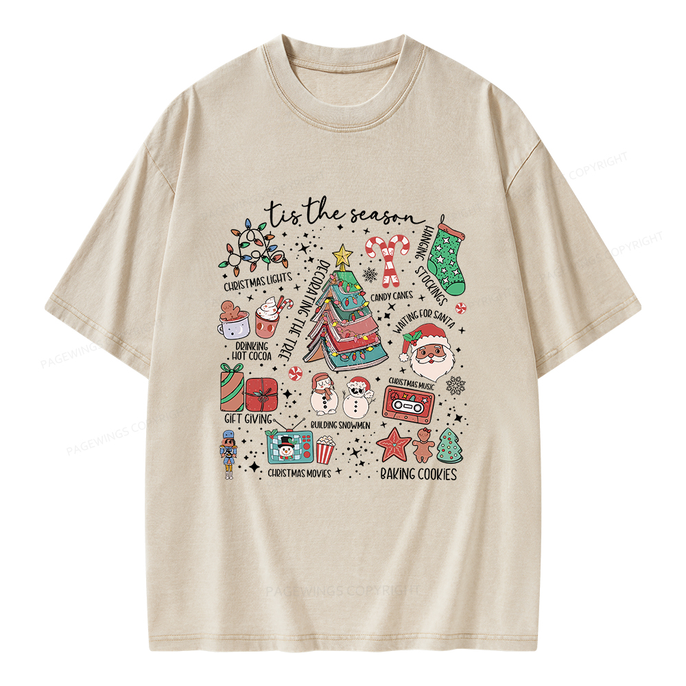 Pagewings Book Lover Retro Christmas Unisex Washed T-shirt