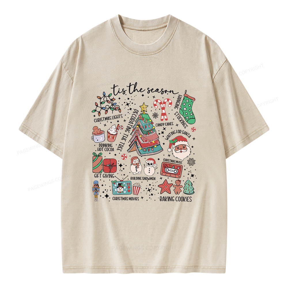 Pagewings Book Lover Retro Christmas Unisex Washed T-shirt