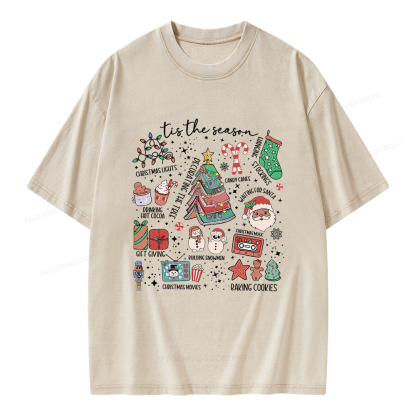 Pagewings Book Lover Retro Christmas Unisex Washed T-shirt