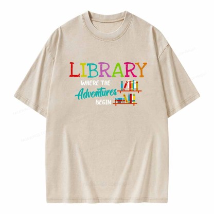 Pagewings Library Where The Adventure Begin Shirt Unisex Washed T-shirt