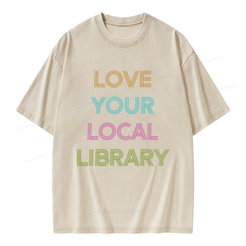 Pagewings Love Your Local Library Unisex Washed T-shirt