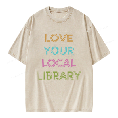Pagewings Love Your Local Library Unisex Washed T-shirt