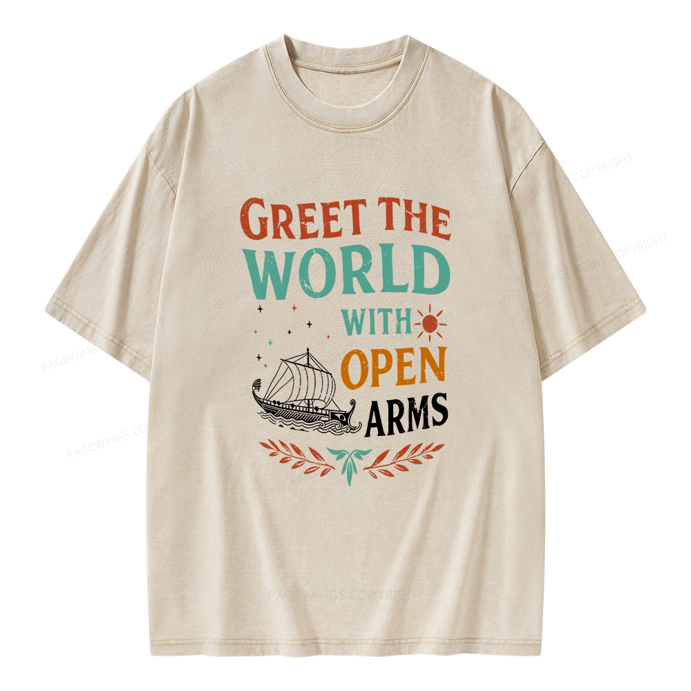 Pagewings Greet the World With Open Arms Unisex Washed T-shirt